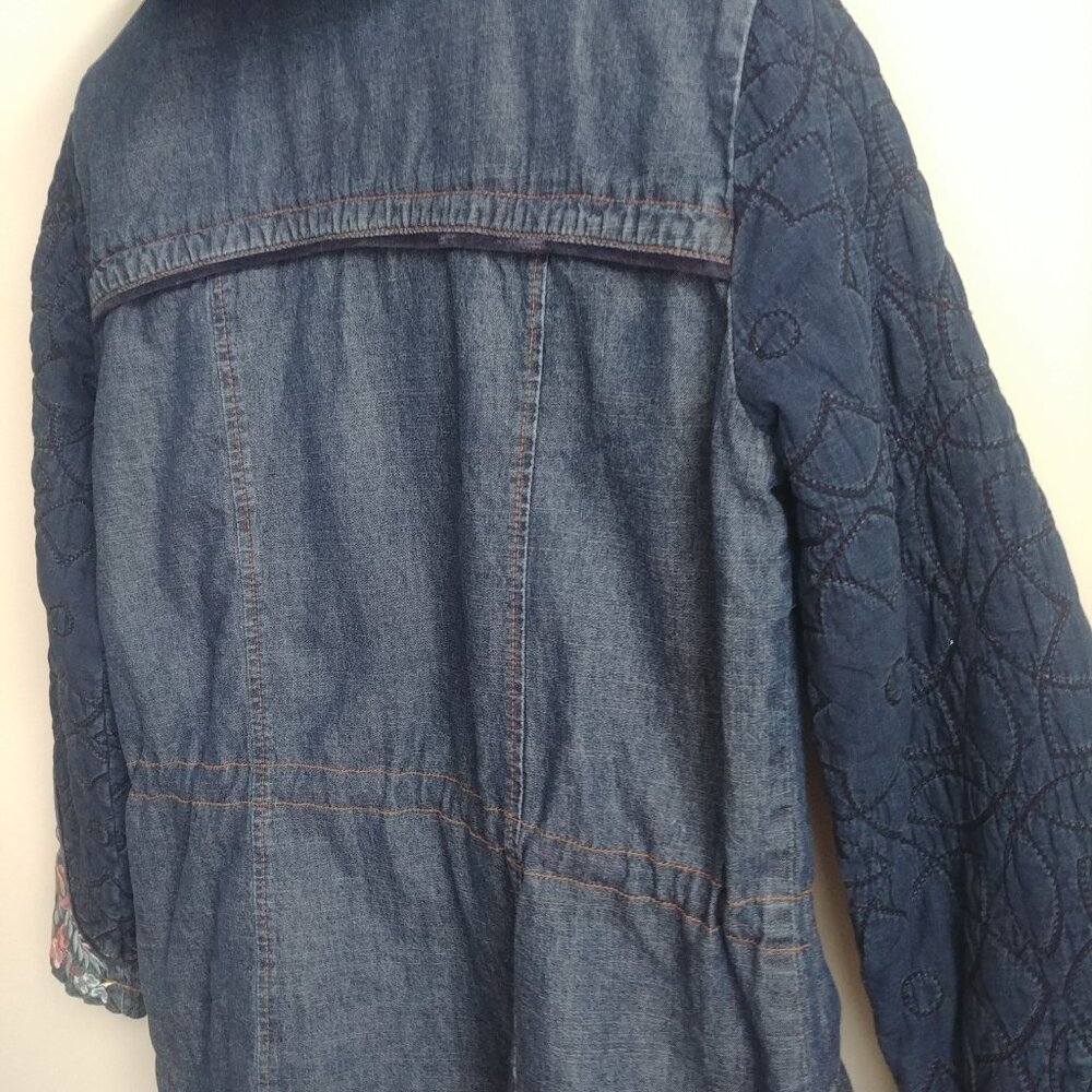 Desigual cotton denim embroidered parka style jacket blue quilted sleeves 10 - Picture 4 of 16
